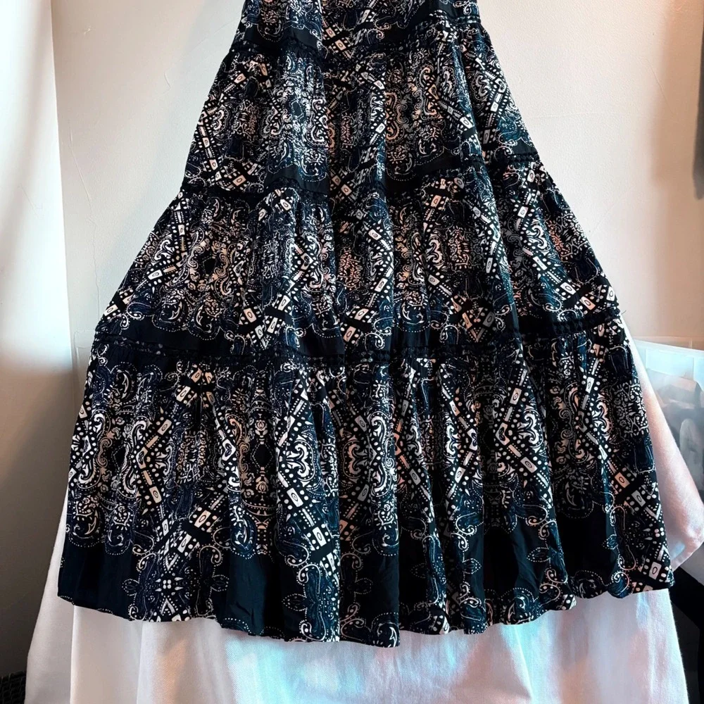 Red Carter Black Navy Paisley Tiered Halter Maxi Dress with Pockets XS - Picture 8 of 16